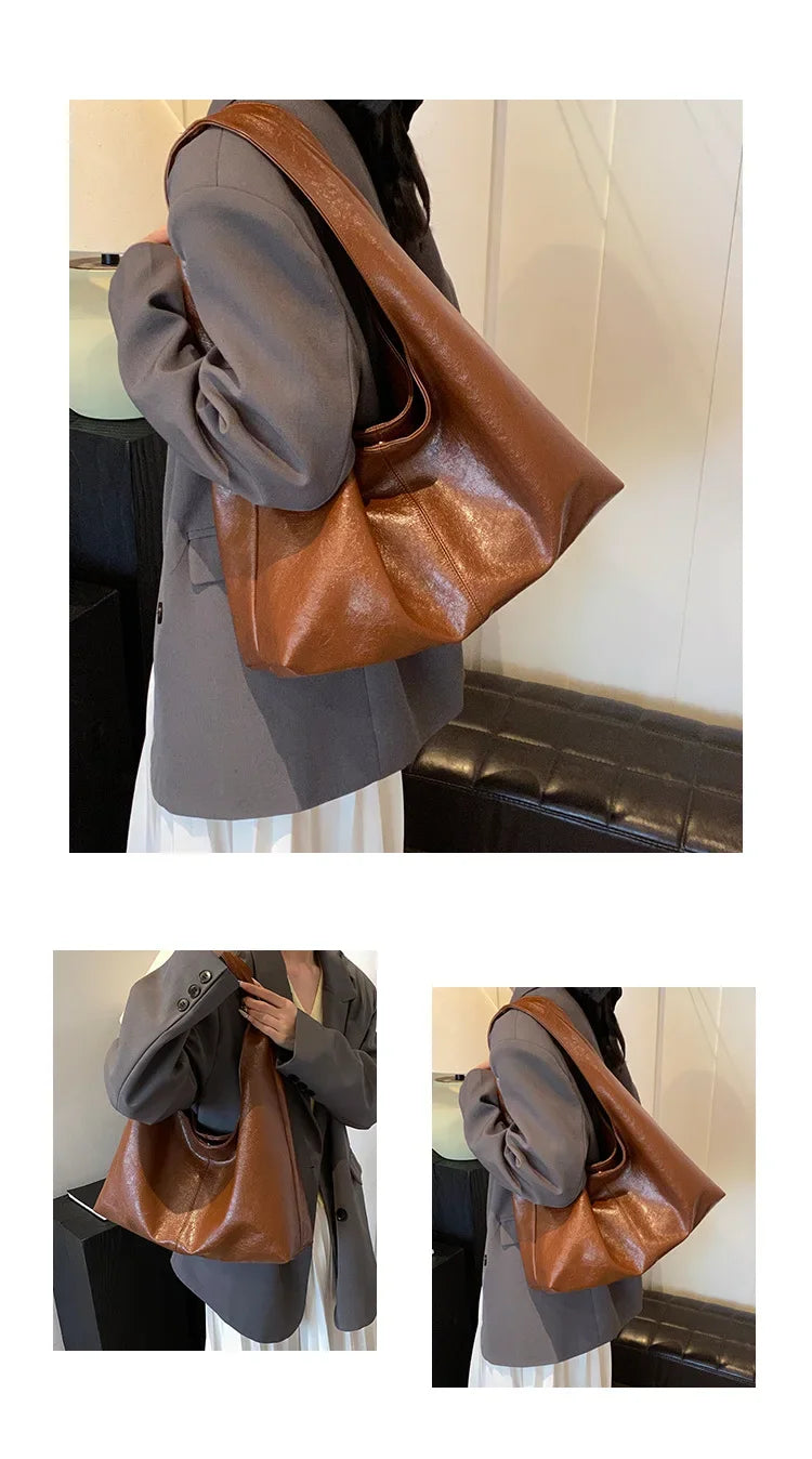 Large Capacity PU Leather Hobo Underarm Bags Autumn Winter Shoulder Bag for Women 2025 New Trend Y2K Handbags and Purses Tote