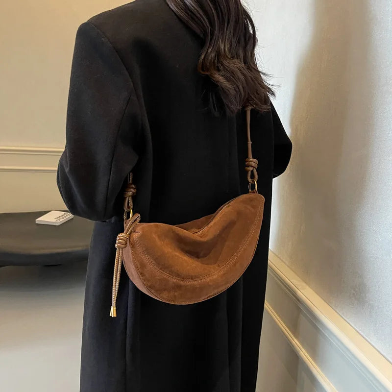 Faux Suede Super Popular Niche Suede Shoulder Bag for Women 2025 Hot Sale Single Crossbody Bags Underarm Dumpling Sweet Bags
