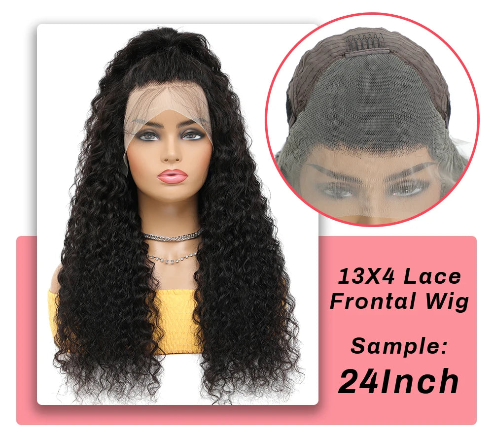 Deep Wave Frontal Wig Human Hair 13x4 Curly Human Hair Wig Transparent  Lace Wig 13x6 Water Wave Wigs 180 Density