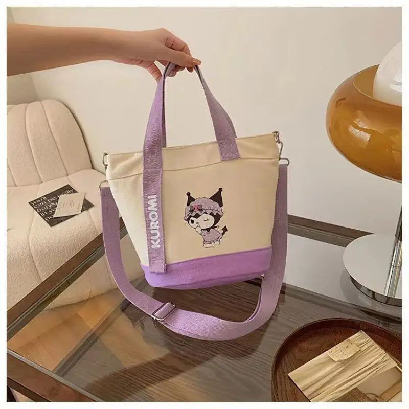 MINISO Sanrio Canvas Crossbody Bag Cute Fashion Handbag Bucket Bag Large Capacity Commuter Girl Gift