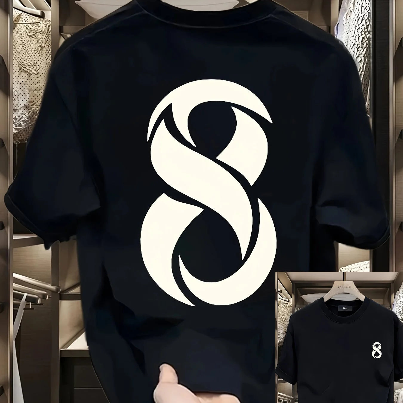 Men's 100% pure cotton fashionable casual loose sports trendy brand pattern printed round neck short sleeved T-shirt top