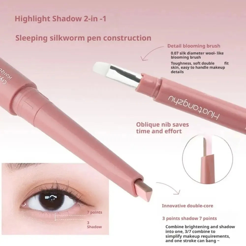 Double Ended Lying Silkworm Pencil Eye Makeup Tool with Brush Highlighter Makeup Pen Mulitfuntional Eye Brightener Makeup Stick