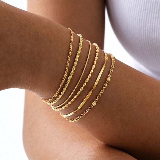 Thin Link Women Bracelet, Stainless Steel 18K Gold Plated Wrist Chain Waterproof Resistant Jewelry