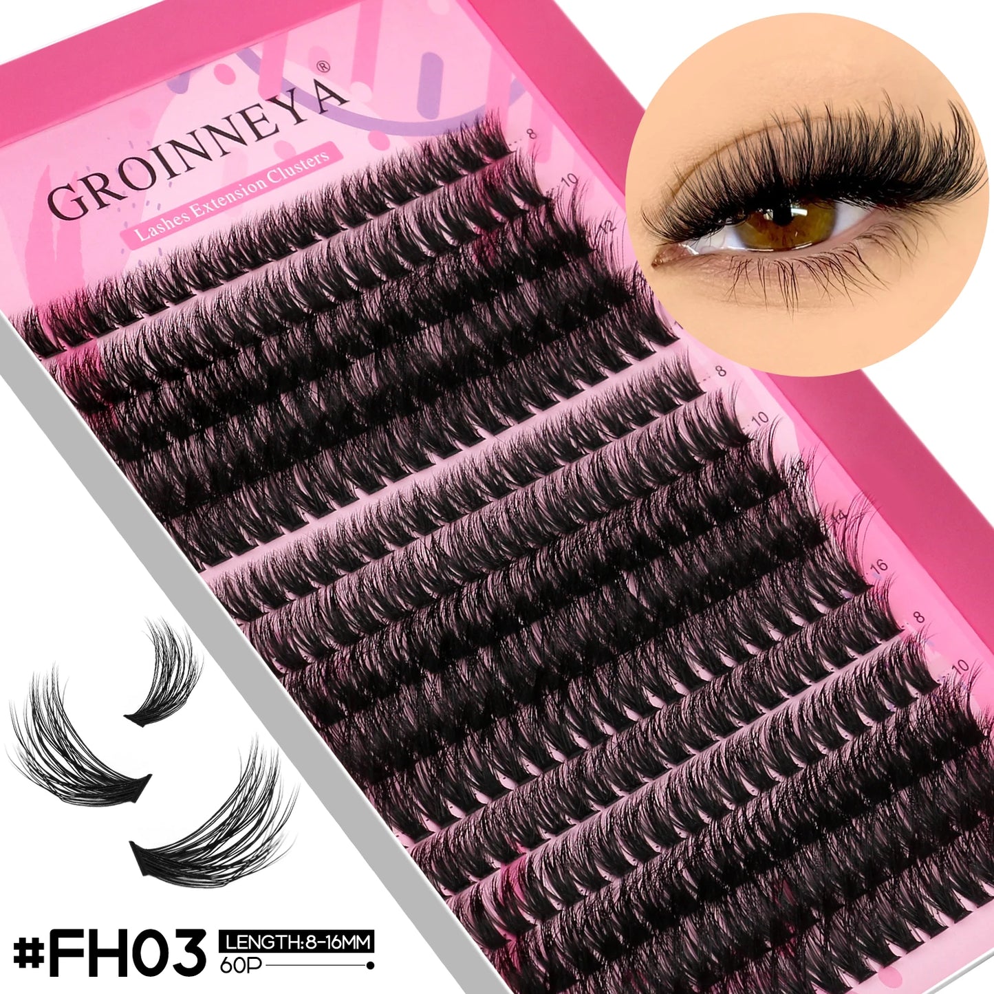 GROINNEYA Lashes Clusters Faux Mink Lashes Eyelash Extension Voluminous Fluffy Wispy Cat Eyelashes Eyelashes Clusters Makeup