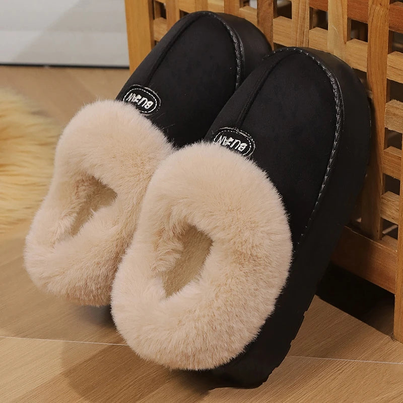 Winter Women Warm Plush Slippers Female Thick-soled Indoor Furry Shoes Men Outdoor Fashion Non-slip Slides Couples Cute Boots