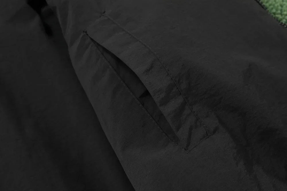 Vintage American Style Double-Sided Wearable Black Eight Ball Flocking Woolen Jacket Zipper For Men And Women Casual Use