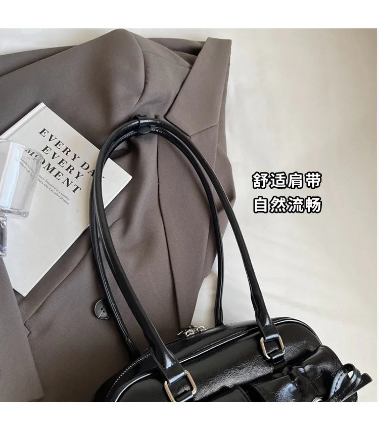 Vintage Women Business Shoulder Bags Simple Ladies Commute Tote Bag Pu Leather Female Underarm Bag Burgundy Large Handbags Purse