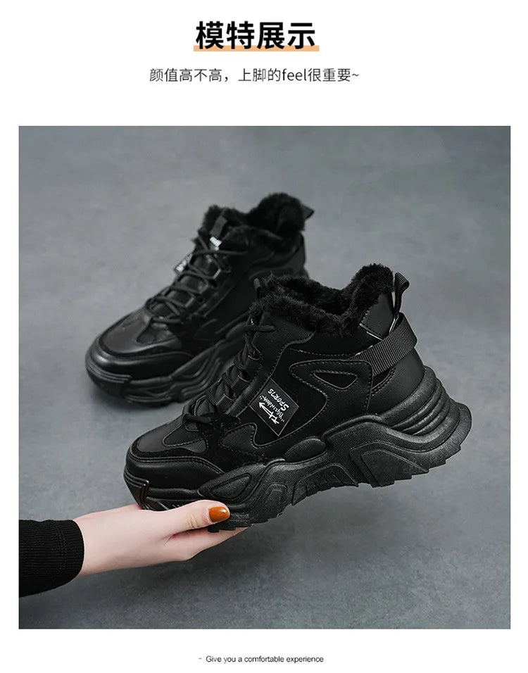 Winter New Women High Top Snow Boots Warm Plush Woman Comfortable Sneakers Waterproof Cottom Shoes Fashion Female Footwear 2025