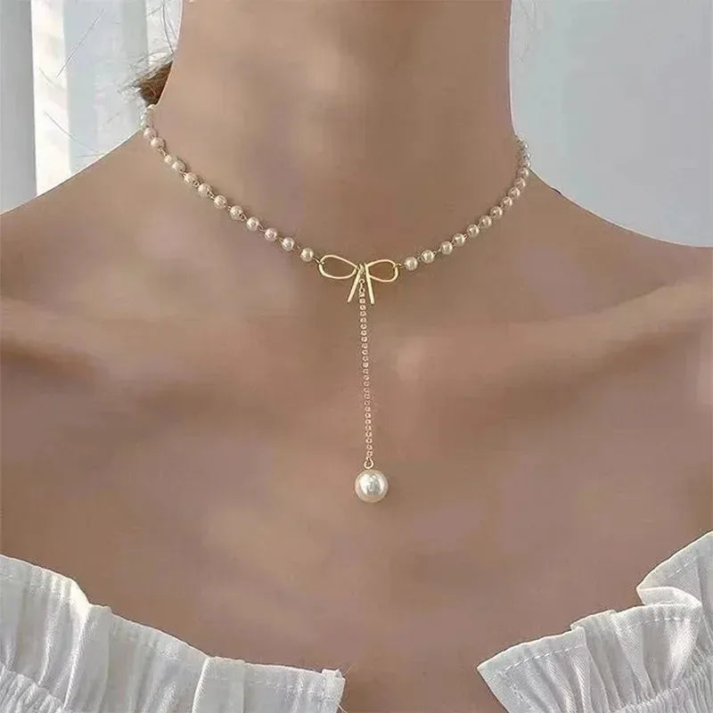 2025 New Women's Pearl Necklace Kpop Gold Color Beads Pendant Necklaces Goth Double Layer Chain Choker for Women Fashion Jewelry