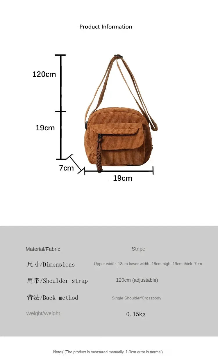 Corduroy Daily Handbag Fashionable Versatile Shoulder Bag for Women Multi-Compartment Zipper Closure Commute Women's Tote Bag