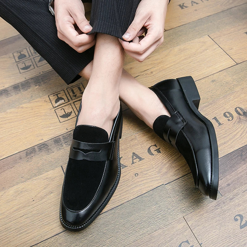 Italian Moccasins Suede Oxford Men Loafers Classic Original Derbies Shoes Pointed Toe Dress Leather Shoes Slip-On Wedding Shoes