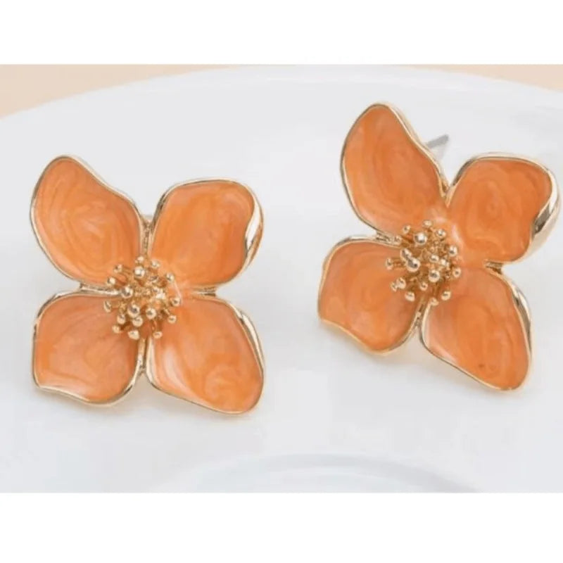 Hibiscus Dropped Glaze Flower Stud Earrings for Women Girl French Vintage 2025 Fashion Korean Wedding Romantic Jewelry Gifts
