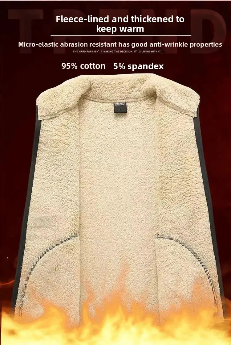 Men's Autumn Winter Lamb Velvet Set Thickened Fleece Casual Sports Outerwear And Pants Large Size Comfortable Dad Clothes