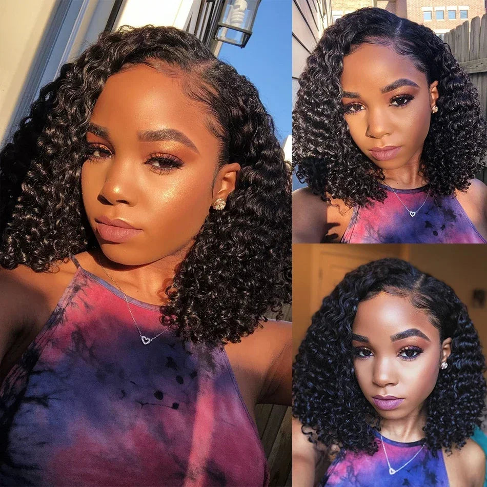 Curly Deep Water Wave 13x4 HD Lace Front Wigs Glueless Short Bob Wig Brazilian 100% Human Hair 4x4 Transparent Lace Frontal Wig