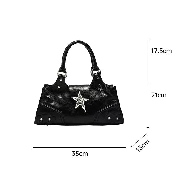 Y2K Korean Gothic Star Girl Black Bag Aesthetic Vintage Fairy Grunge Punk Goth Purse Shoulder Handbags Bucket Tote Bags Women