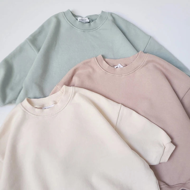 2023 Spring and Autumn Newborn Round Neck Sweatshirt Boys and Girls Jumpsuit Clothing Solid Color Jumpsuit Baby Crawling Clothes