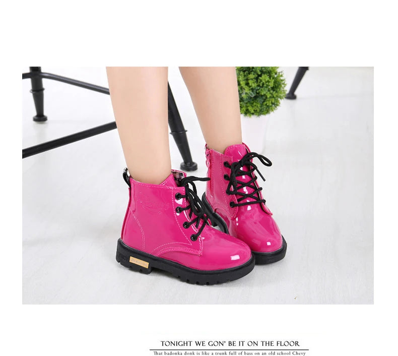 2022 New Winter Children Shoes PU Leather Waterproof Plush Boots Kids Snow Boots Brand Girls Boys Casual Boots Fashion Sneakers
