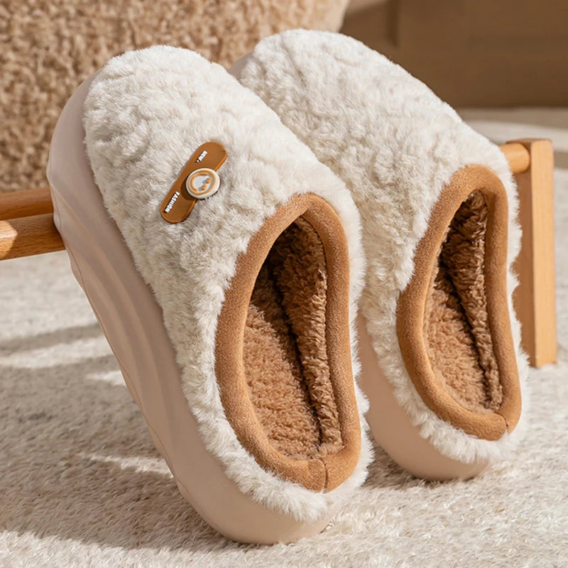 Thick Bottom Cotton Slippers for Women 2025 Winter Indoor Non Slip Home Cotton Slippers Woman Faux Fur Warm Plush Slides Ladies