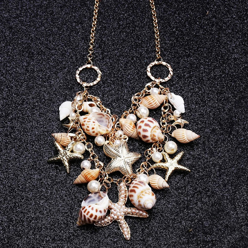 Aihua Bohemia Gold Color Imitation Pearl Conch Shell Starfish Necklace for Women Choker Necklace Collars Summer Beach Jewelry
