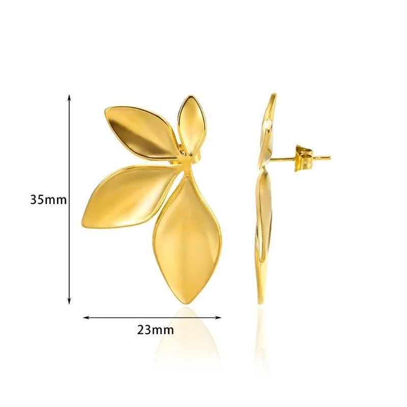 Stainless Steel Leaf Shaped Floral Stud Earrings for Women Girls Trendy Fashion Jewelry High Quality Dainty Elegant Gift Ideas