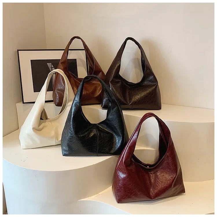 Large Capacity PU Leather Hobo Underarm Bags Autumn Winter Shoulder Bag for Women 2025 New Trend Y2K Handbags and Purses Tote
