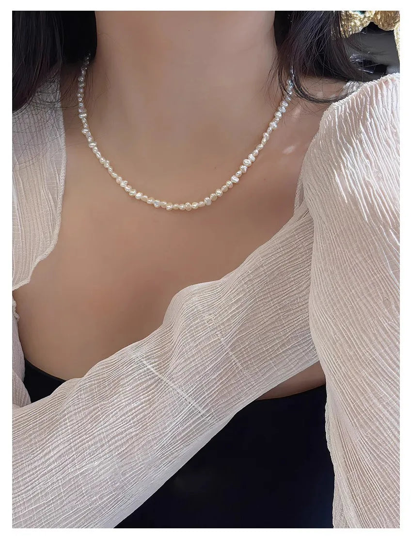 4-5mm Baroque Freshwater Pearl Necklaces with 5cm Extend Chain 925 Sterling Silver 38 45 50cm Necklaces Jewelry Gift 2025 New