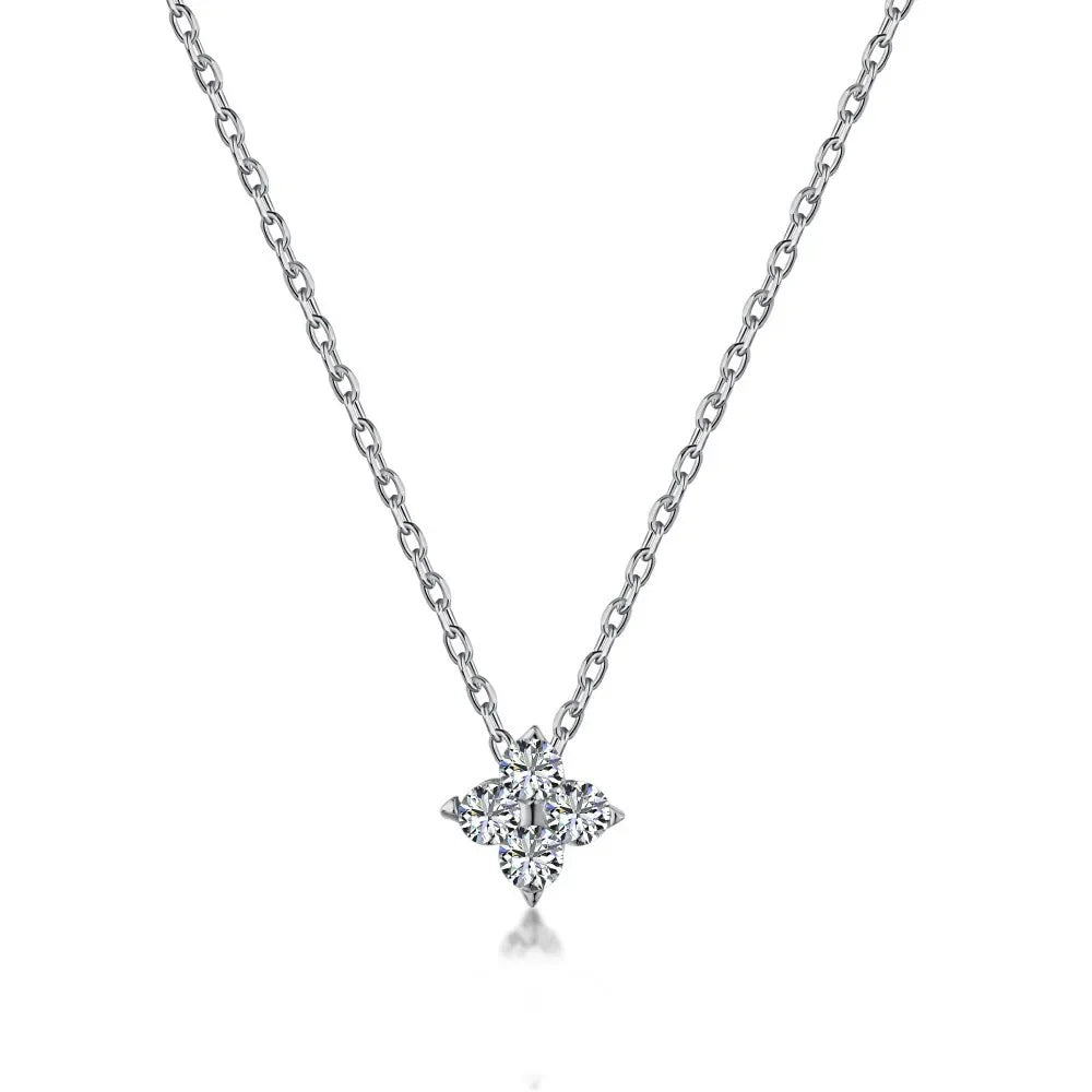 925 Silver Plated Four-leaf Flower Zircon Chain Necklace for Women Luxury Collar Charm Necklaces 2025 Trend Jewelry