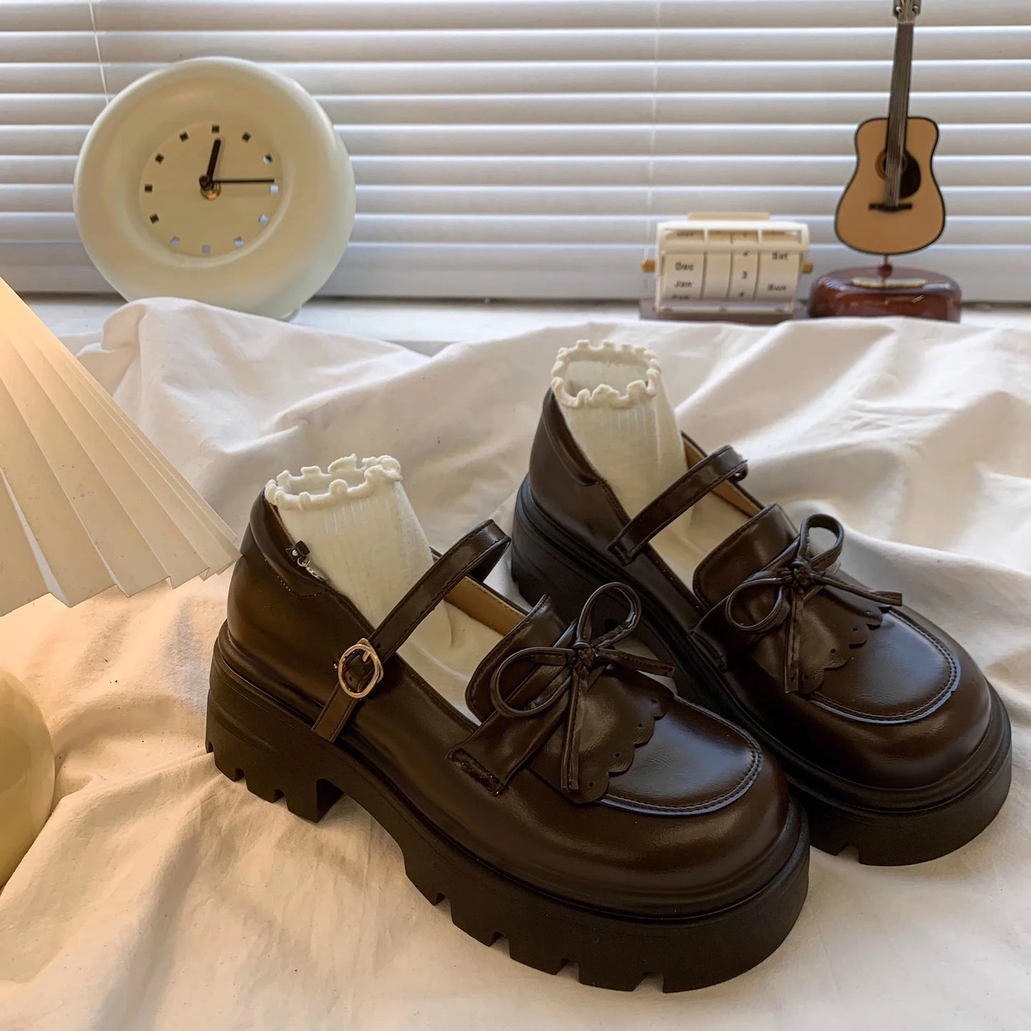 Kids Shoes Black Leather Mary Janes Girls Shoes Bow Thick Sole Casual Party Shoes Toddler Little Girls Fashion Footwear Shoes