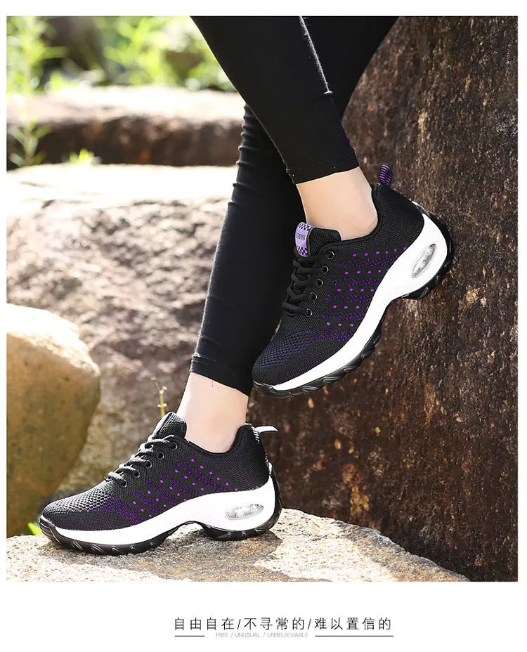 New Running Shoes Ladies Breathable Sneakers Summer Light Mesh Air Cushion Women's Sports Shoes Outdoor Lace Up Training Shoes