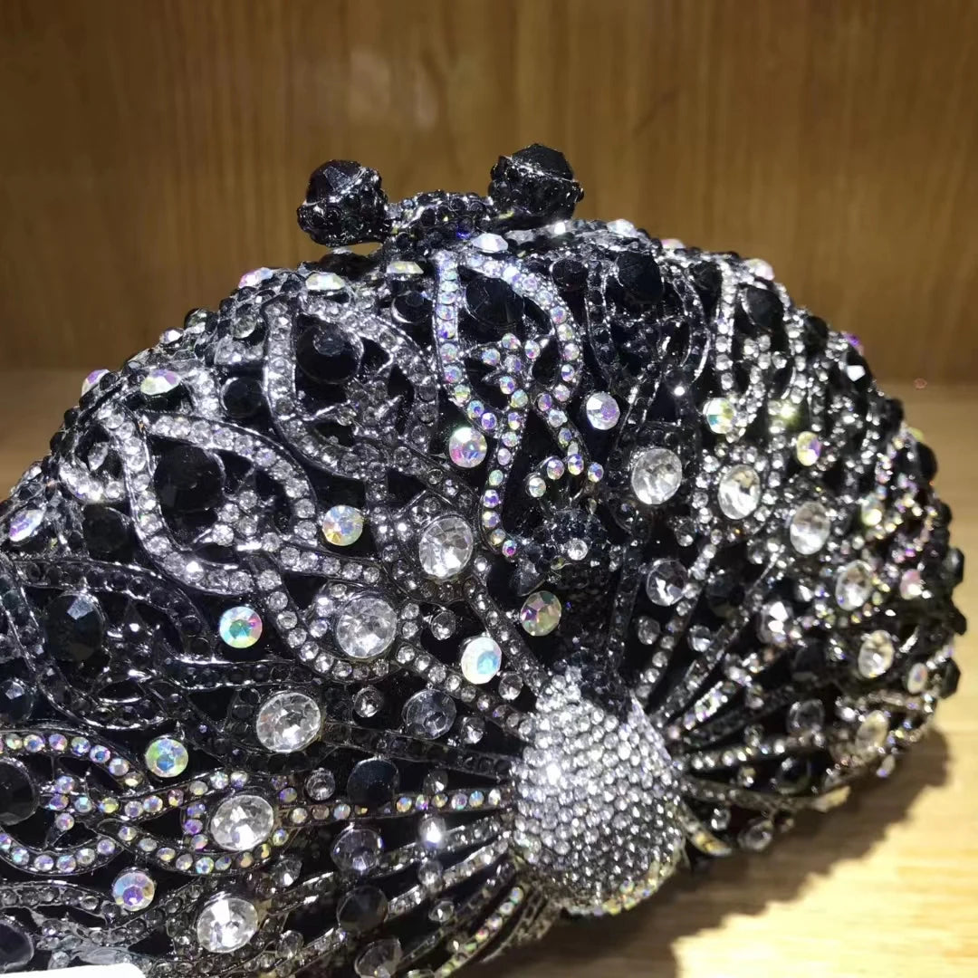 Women Peacock Animal Multicolored Clutch Bag Diamond Crystal Dinner Party Gala Handbag Wedding Bridal Birthday Gift Cute Purse