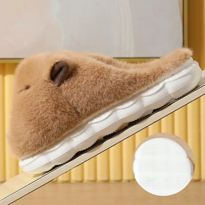 Cute Cartoon Capybara Cotton Slippers Women 2025 Winter Soft Thick Bottom Indoor Couple Slides Warm Faux Fur Bedroom Slippers