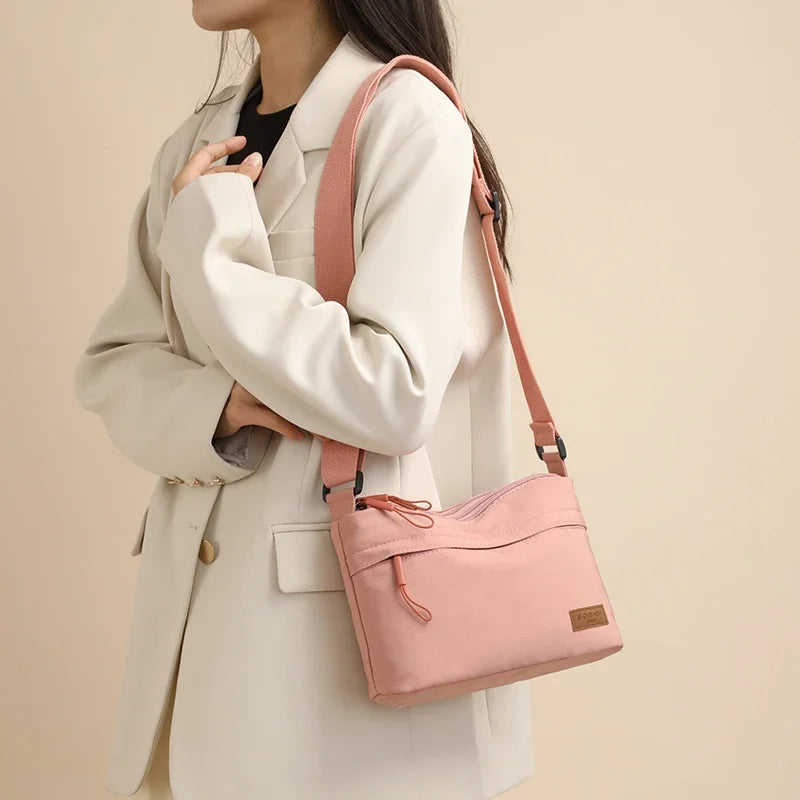 3 Main Pockets High Capacity Shoulder Crossbody Bag for Women Multi-pocket Purse Canvas Handbag Suitable for Mothers Shopping