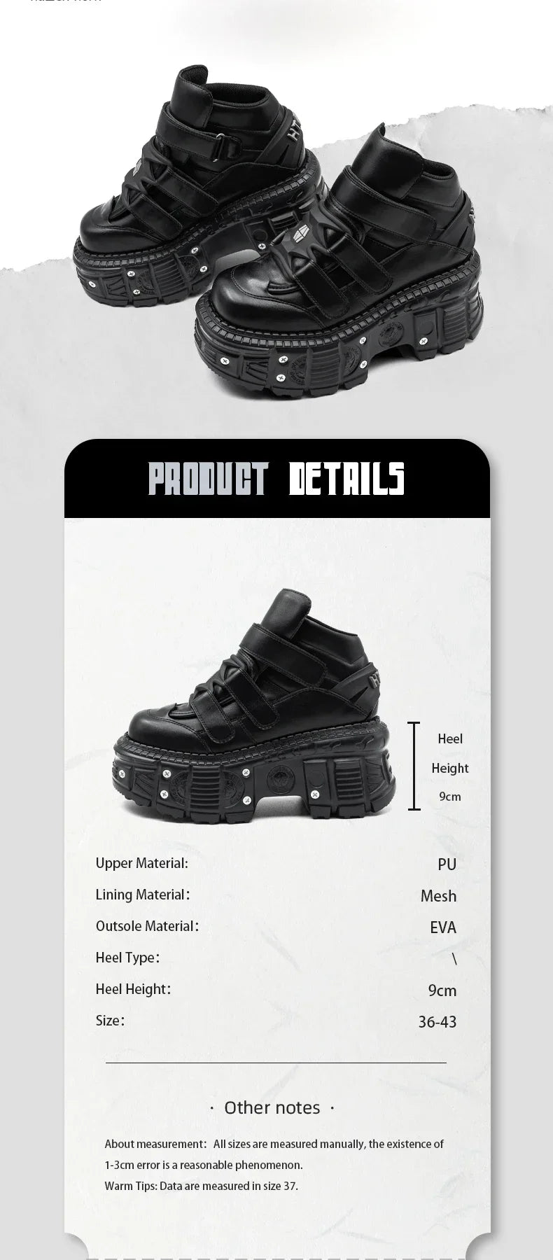 2025 New Punk Style Women Shoes Gothic Ankle Rock Boots Lace-up Heel Height 9CM Platform Shoes Woman Metal Decor Woman Sneakers