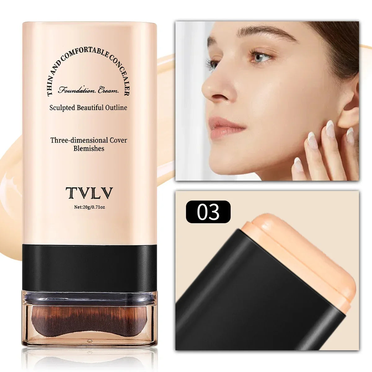 TVLV eraser foundation make-up stick 20g, with brush to brighten skin liquid foundation, long-lasting makeup concealer