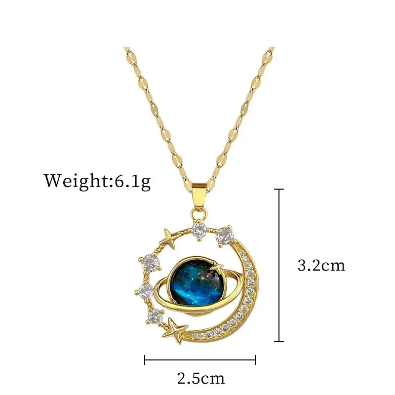 2025 New Shining Rhinestone Unique Design Sun Star Moon Three in One Pendant Necklace Retro Womens Daily Versatile Party Jewelry