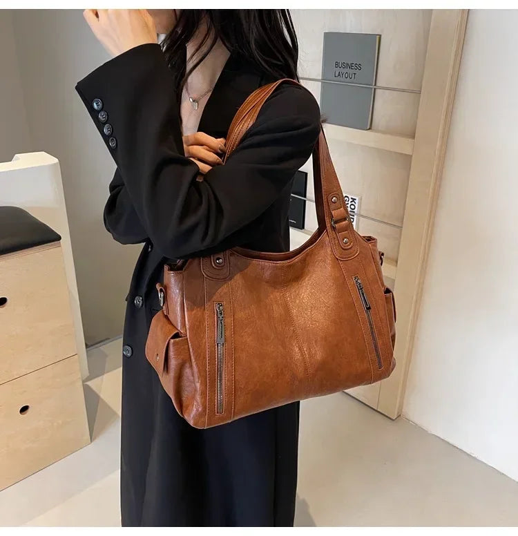 Soft Interior Compartment Shoulder Bags 2024 High Quality Contrasting Colors Bags for Women Fashion Zipper Pu Women's Handbags