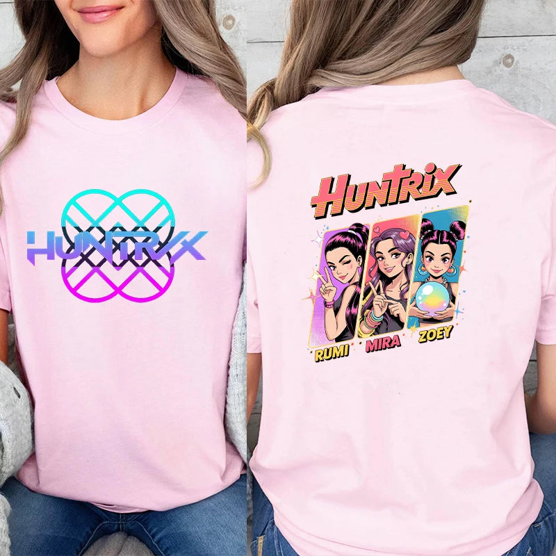 Kpop Demon Hunter HuntrX Print T-Shirts Fashion Casual Short Sleeve T-shirt Fashion Korean Anime Tshirts Women Clothes Tees Tops