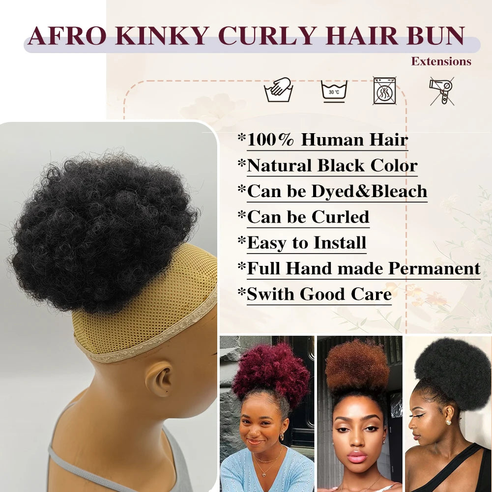 100% Human Hair Afro Kinky Puffs Drawstring Ponytail Extensions for Black Women 4# 99J 30 Kinky Curly Afro Puff Hair Accessories