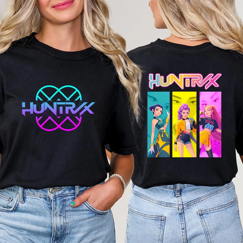 Kpop Demon Hunter HuntrX Print T-Shirts Fashion Casual Short Sleeve T-shirt Fashion Korean Anime Tshirts Women Clothes Tees Tops