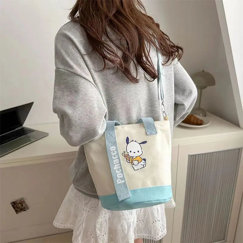 MINISO Sanrio Canvas Crossbody Bag Cute Fashion Handbag Bucket Bag Large Capacity Commuter Girl Gift