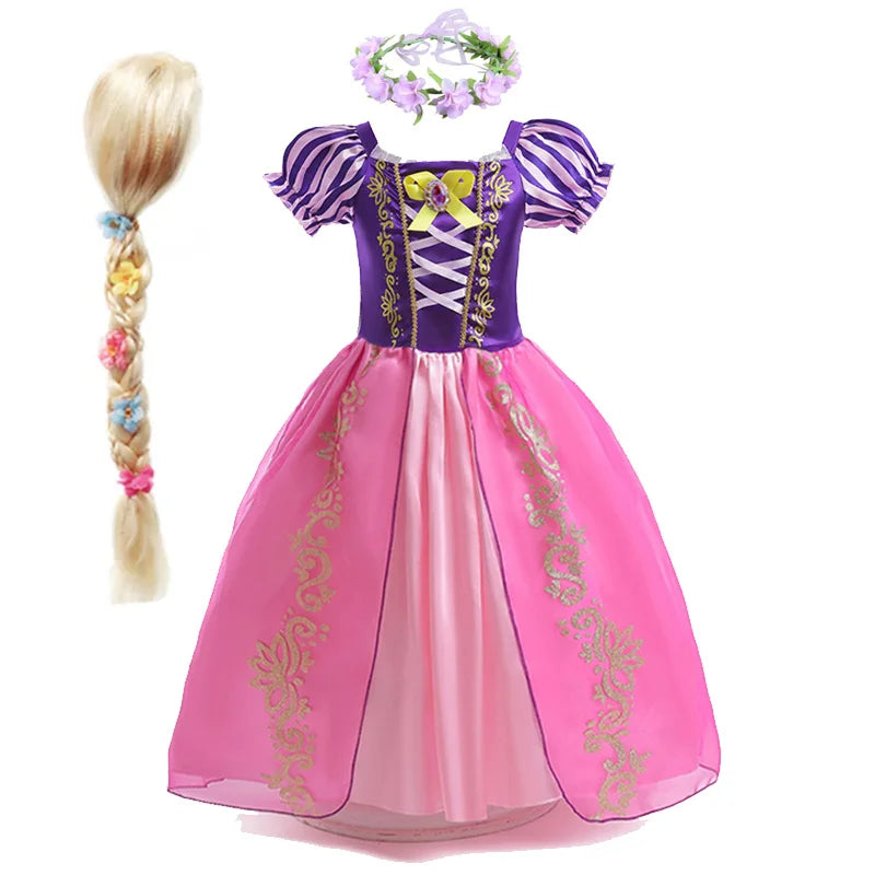Disney Rapunzel Princess Dress Girl Purple Puff Sleeve Cosplay Tangled Costume Halloween Vestido Kids Birthday Ball Gown Clothes