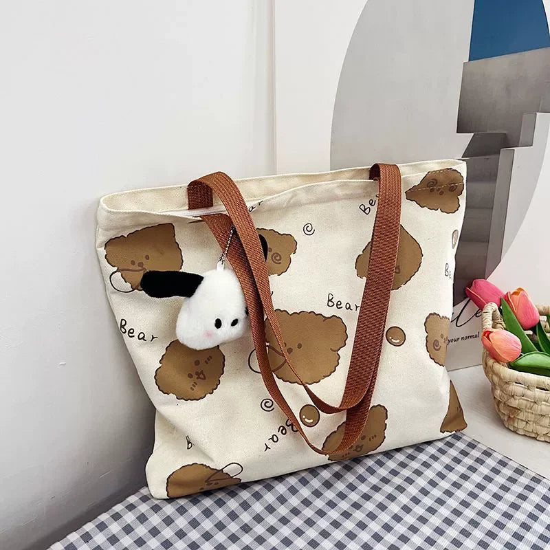 MINISO Snoopy Canvas Bag Women's Large Capacity Bag Fashion Cartoon Handbag Multi-purpose Shoulder Tote Bag With Hanging