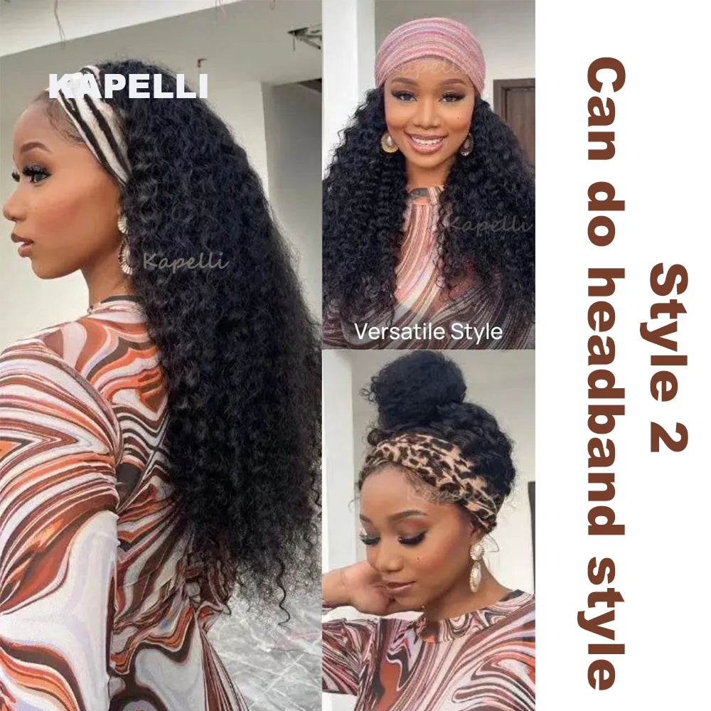 Half Wig Human Hair Kinky Curly Glueless Wig Human Hair Ready to Wear 3 IN 1 Half Wig With Drawstring 250 Density Curly Half Wig