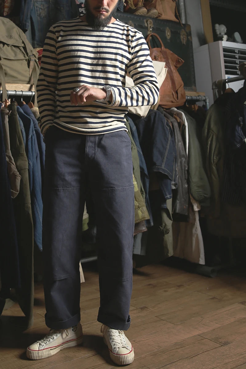 Bronson Sailor's Striped Shirt Vintage Fashion Breton Boat Collar Long Sleeve T-Shirt