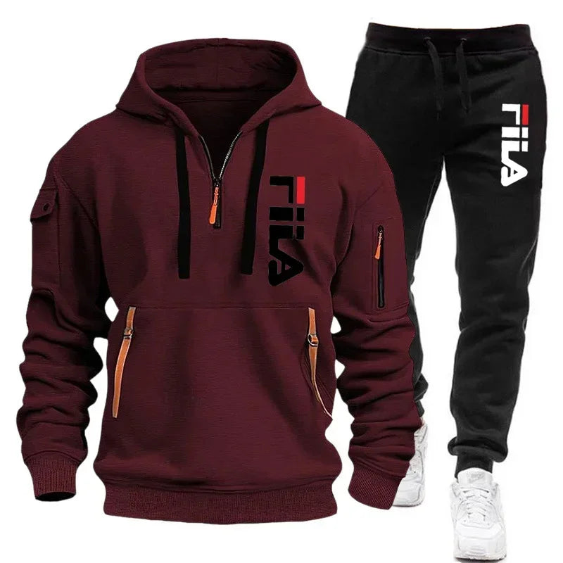 New men's hooded sweatshirt and corduroy trousers for 2025, a two-piece set of casual fitness sportswear for spring and autumn