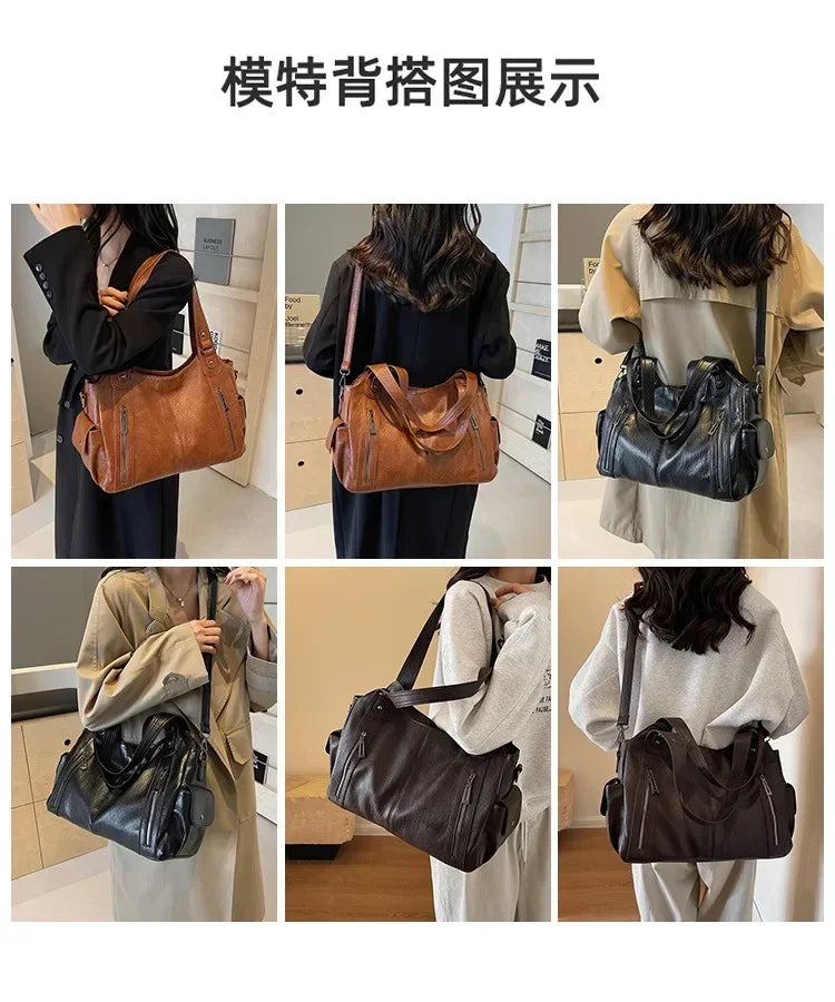 Soft Interior Compartment Shoulder Bags 2024 High Quality Contrasting Colors Bags for Women Fashion Zipper Pu Women's Handbags