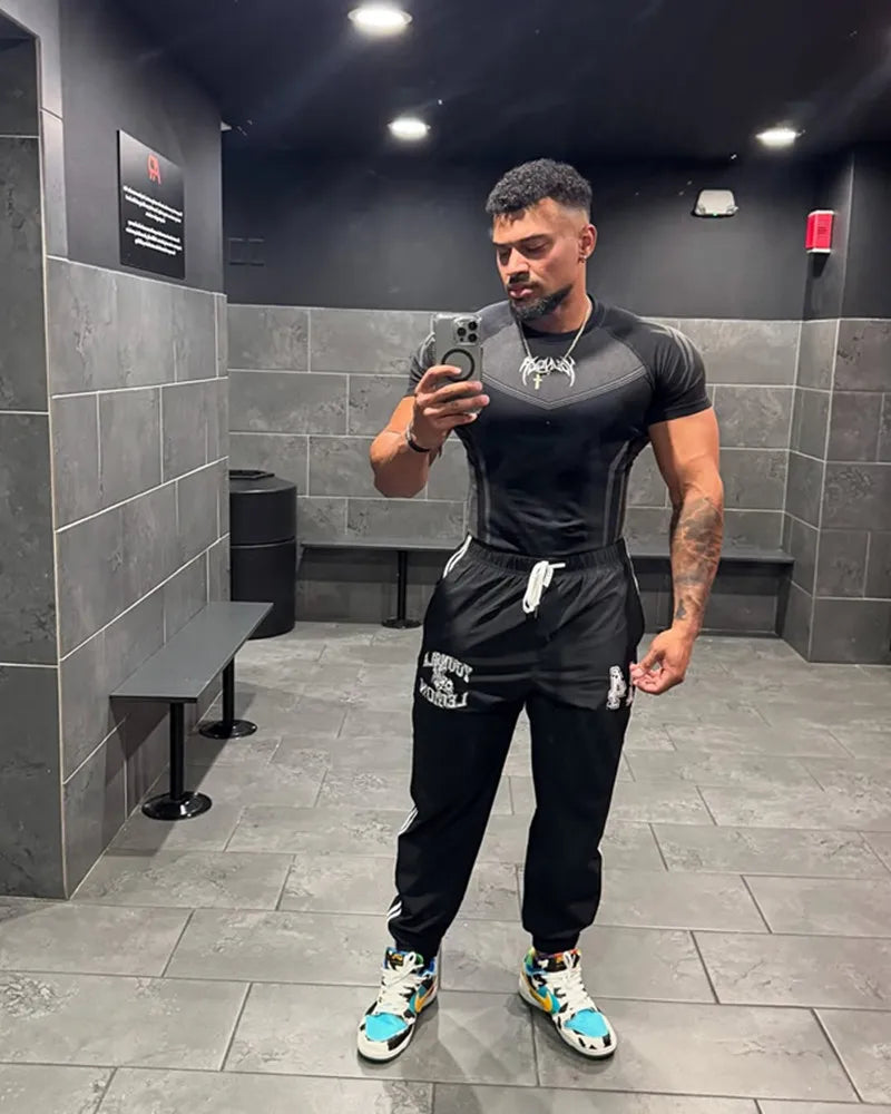 Men Short Sleeve 2025 Spring Autumn New StyleFitness Clothes Quick Drying Breathable Stretch Tight Fitting Clothing T-Shirt