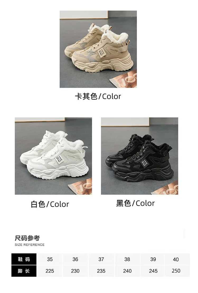 Winter New Women High Top Snow Boots Warm Plush Woman Comfortable Sneakers Waterproof Cottom Shoes Fashion Female Footwear 2025
