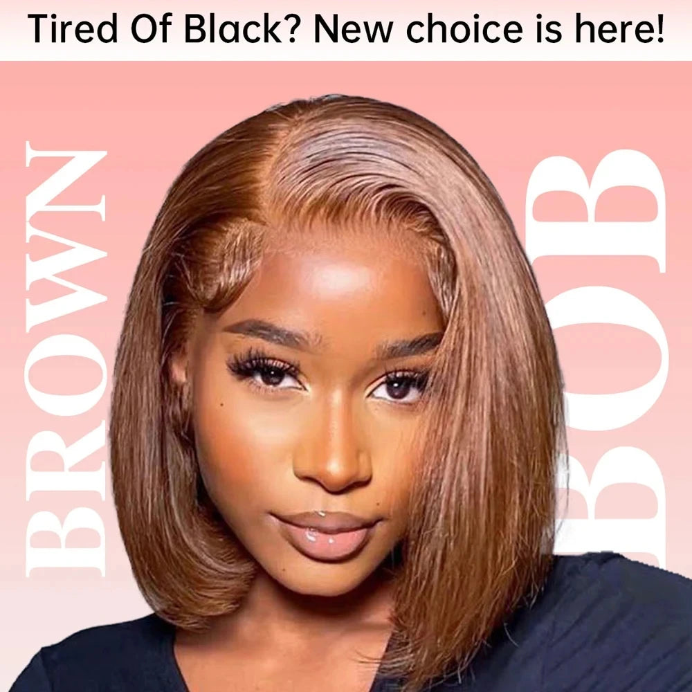 Straight Bob Wigs Chocolate Brown Colored 100% Real Human Hair 13x4 Lace Front Wigs Brazilian Remy Hair Pre Plucked Hairline