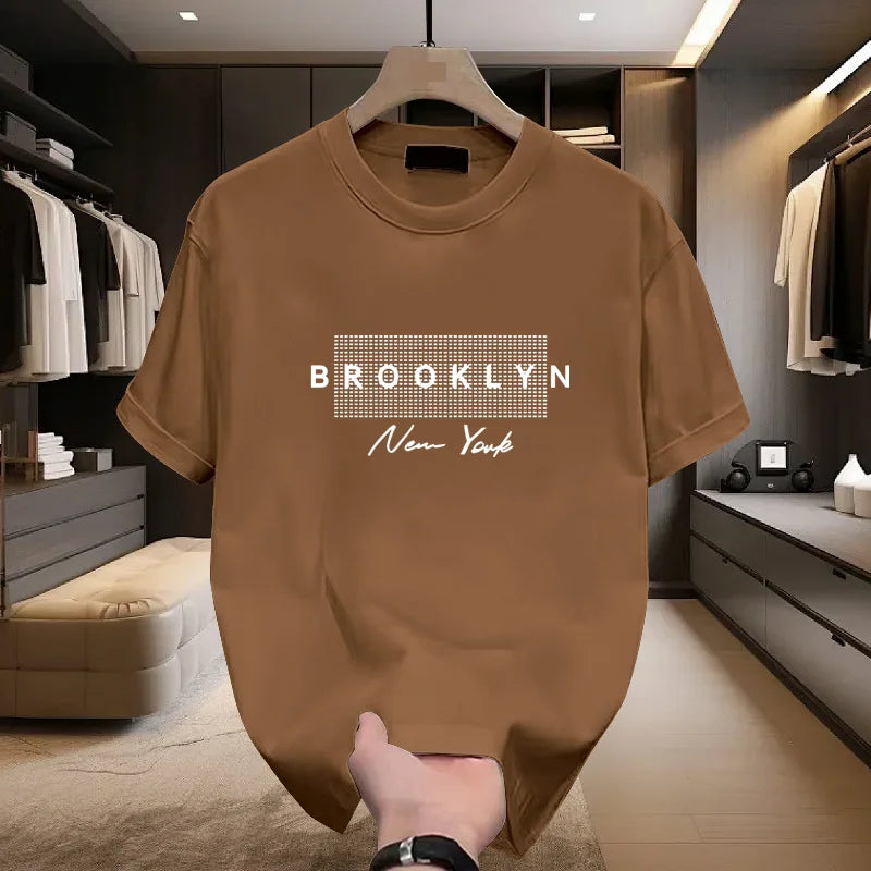 2025 Summer Fashion Men's Cotton Short sleeved T-shirt Round Neck Loose Letter Printed Moisture wicking and Sweating Top